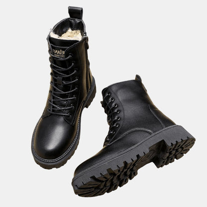 Hersent Fleece-Lined Combat Ankle Boots, Lace-Up