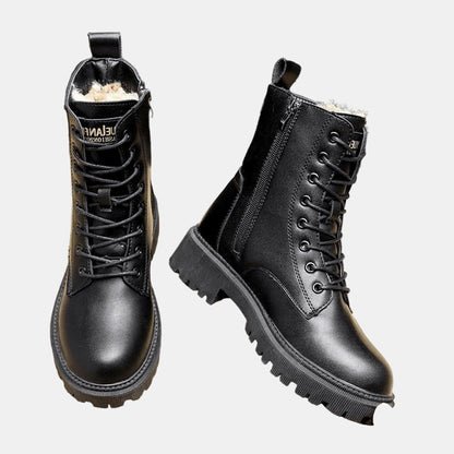Hersent Fleece-Lined Combat Ankle Boots, Lace-Up