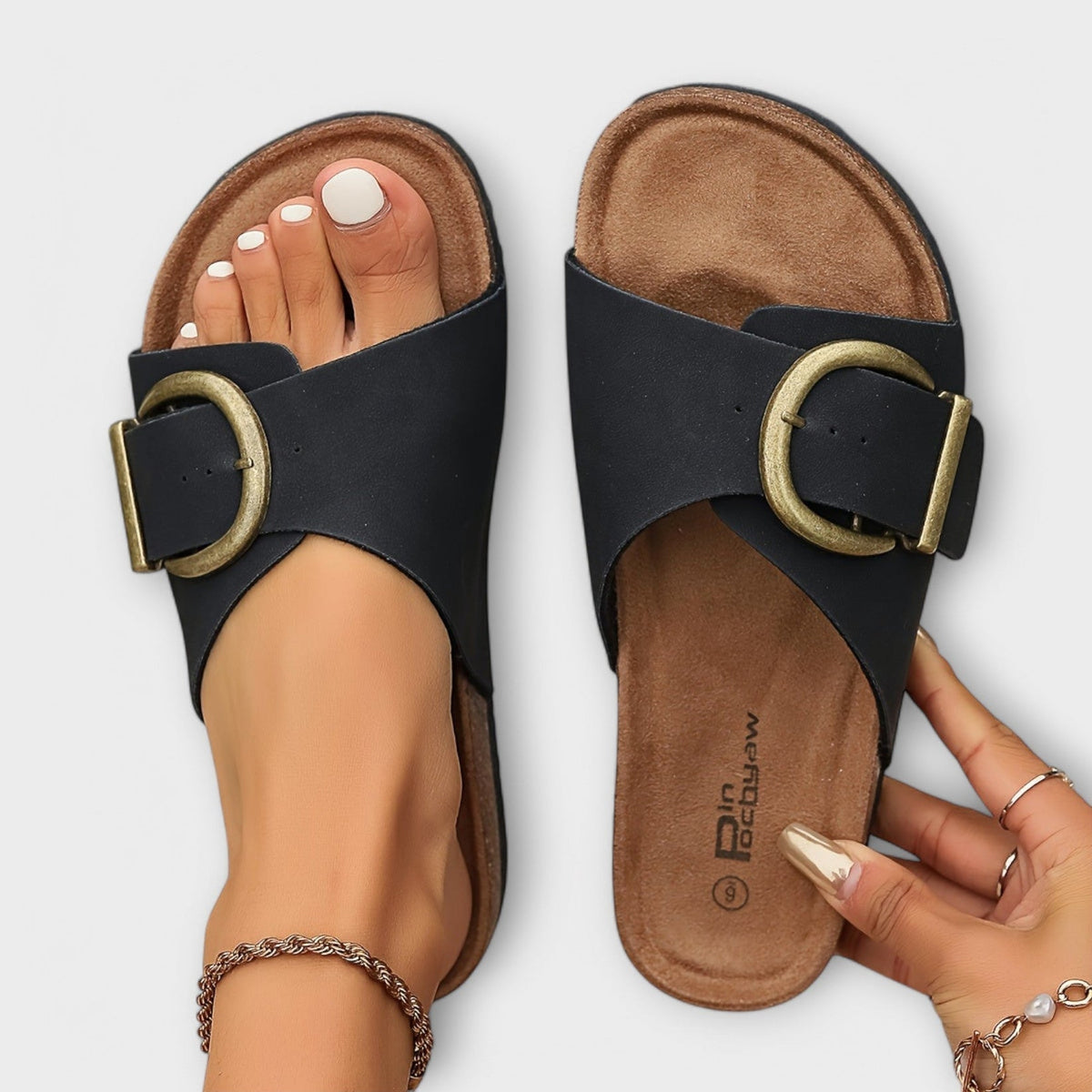 Hajnalka Open Toe Buckle Slide Sandals
