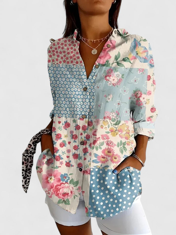 Contesina Button-Down Patchwork Shirt