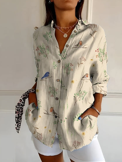 Clelia Button-Up Blouse with Split Neck and Oversized Fit