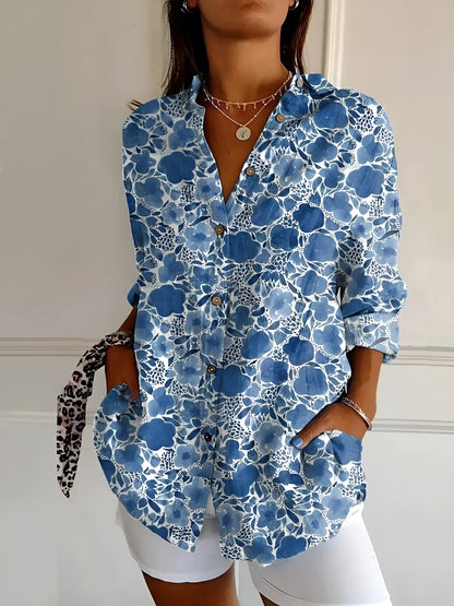 Clelia Button-Up Blouse with Split Neck and Oversized Fit