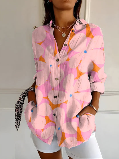 Clelia Button-Up Blouse with Split Neck and Oversized Fit