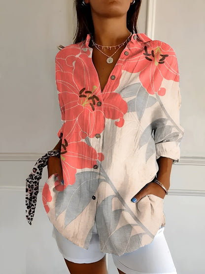 Clelia Button-Up Blouse with Split Neck and Oversized Fit
