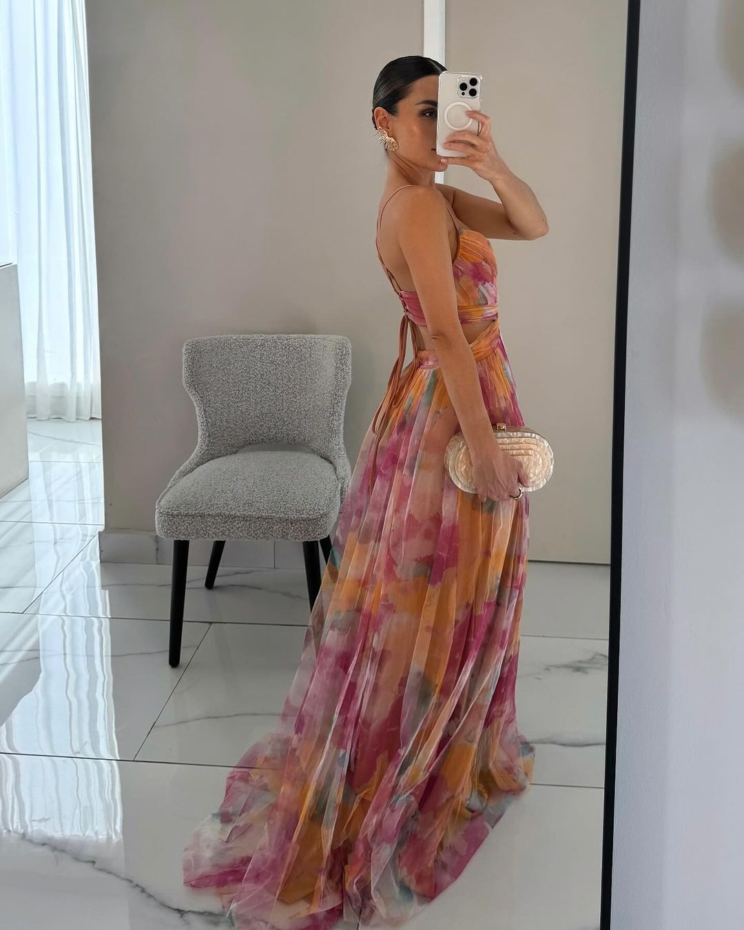 Farida Pleated Maxi Dress with V-Neck and Spaghetti Straps