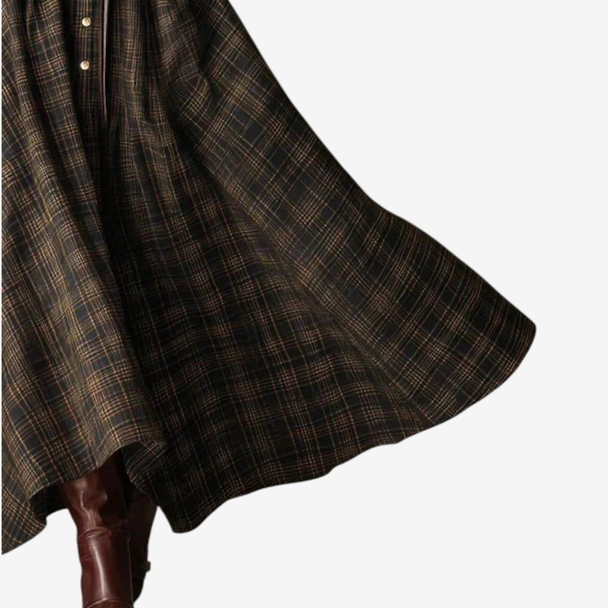 Lisandre Plaid A-Line Maxi Dress for Errands, Long Sleeve