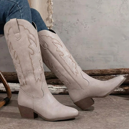 Vauldry Embroidered Cowgirl Boots, Block Heel