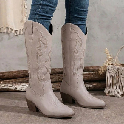 Vauldry Embroidered Cowgirl Boots, Block Heel