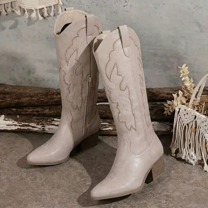 Vauldry Embroidered Cowgirl Boots, Block Heel