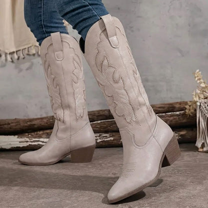 Vauldry Embroidered Cowgirl Boots, Block Heel