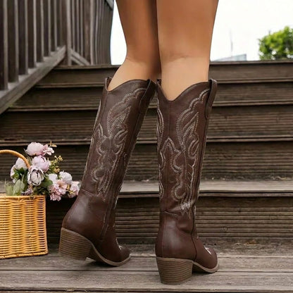 Vauldry Embroidered Cowgirl Boots, Block Heel