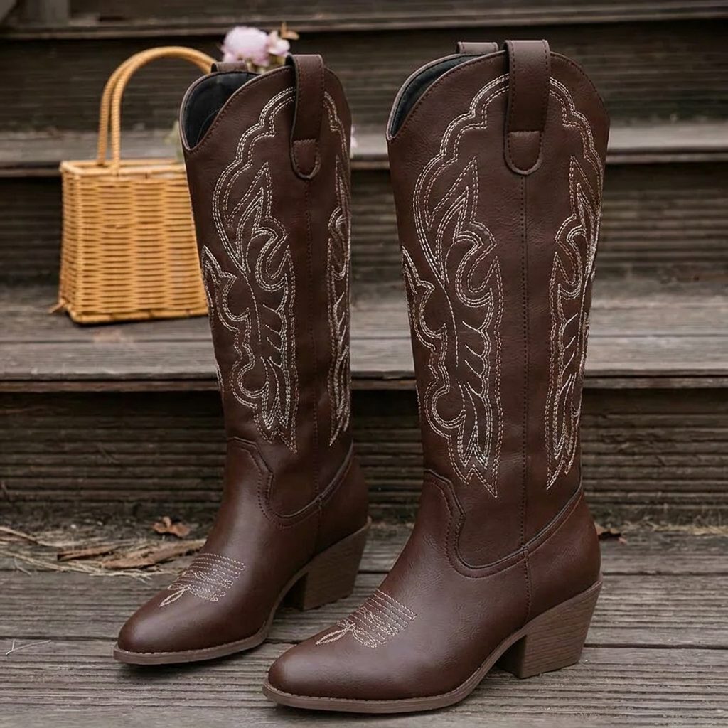 Vauldry Embroidered Cowgirl Boots, Block Heel