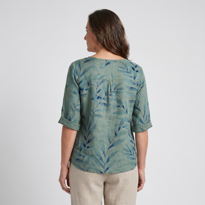 Delfina Printed Blouse with Roll-Up Sleeves and Oversized Fit