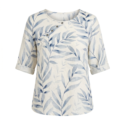 Delfina Printed Blouse with Roll-Up Sleeves and Oversized Fit
