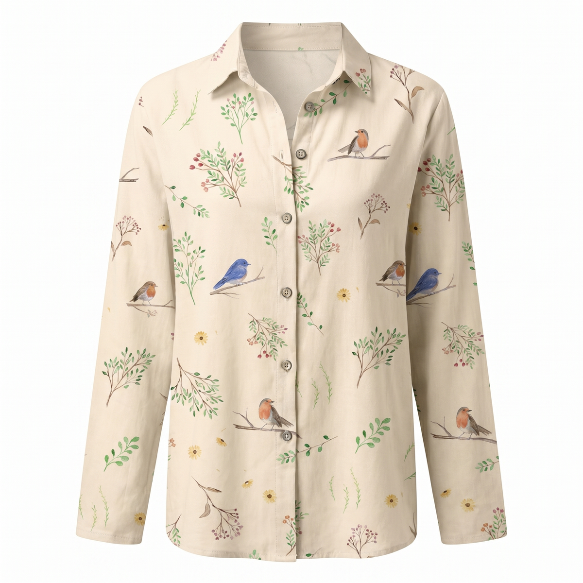 Clelia Button-Up Blouse with Split Neck and Oversized Fit