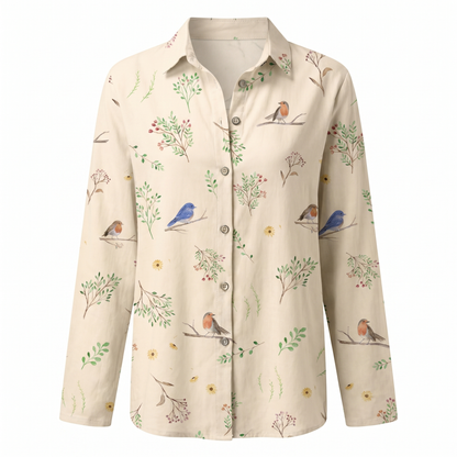 Clelia Button-Up Blouse with Split Neck and Oversized Fit