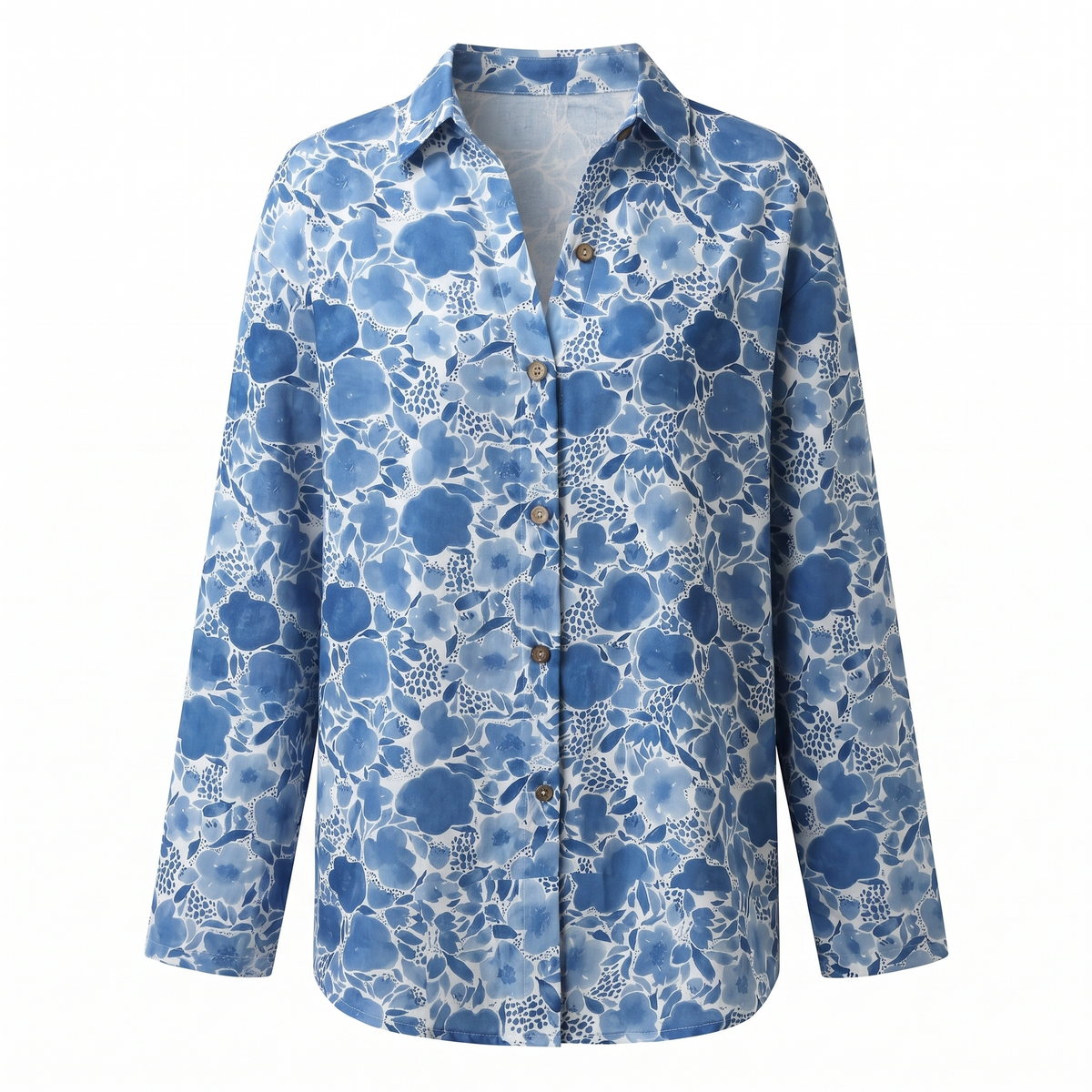 Clelia Button-Up Blouse with Split Neck and Oversized Fit