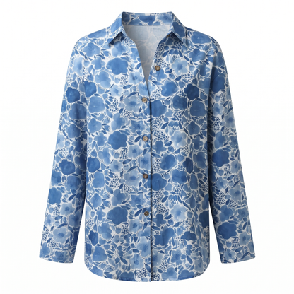 Clelia Button-Up Blouse with Split Neck and Oversized Fit