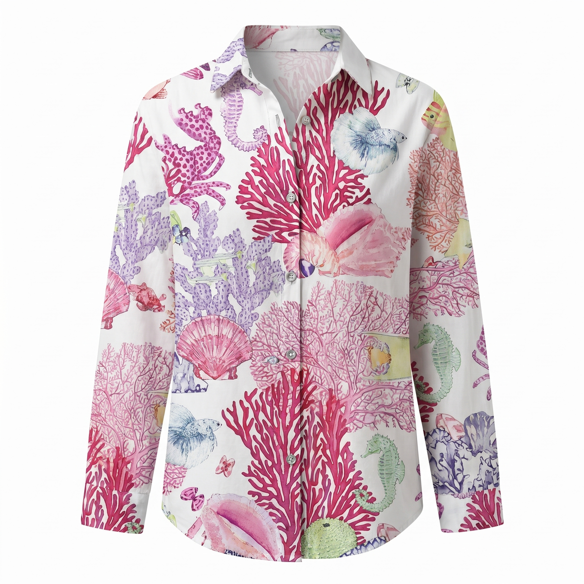 Clelia Button-Up Blouse with Split Neck and Oversized Fit