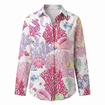 Clelia Button-Up Blouse with Split Neck and Oversized Fit