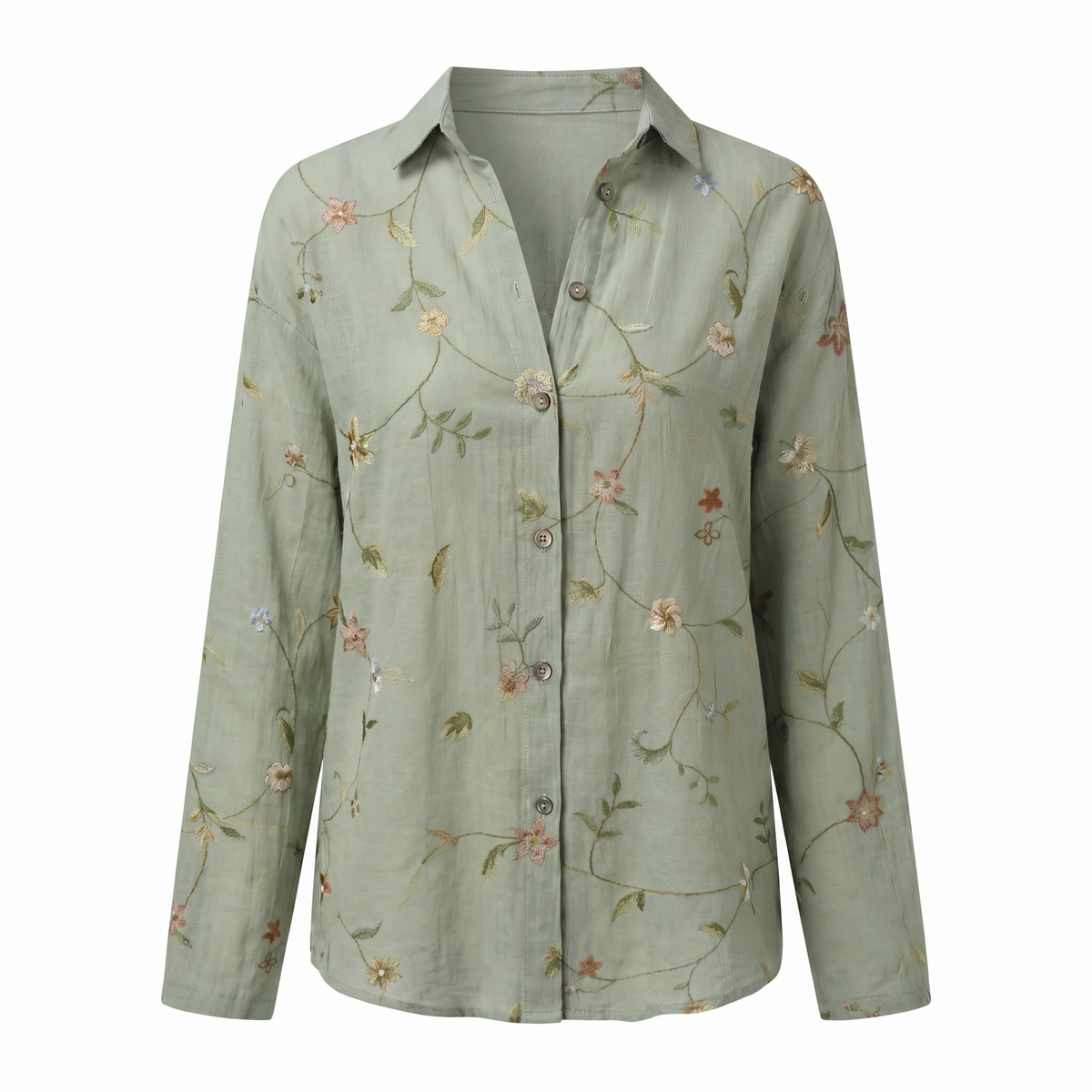 Clelia Button-Up Blouse with Split Neck and Oversized Fit