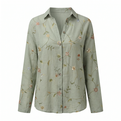 Clelia Button-Up Blouse with Split Neck and Oversized Fit