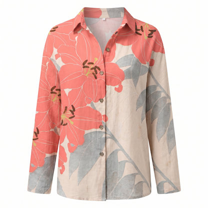 Clelia Button-Up Blouse with Split Neck and Oversized Fit