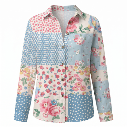 Clelia Button-Up Blouse with Split Neck and Oversized Fit
