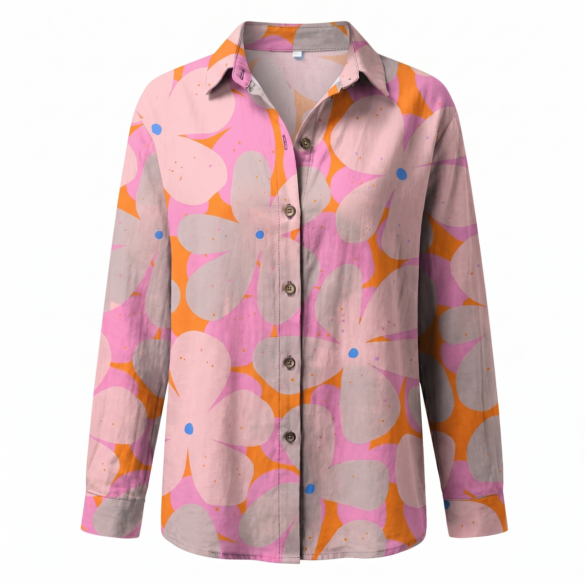 Clelia Button-Up Blouse with Split Neck and Oversized Fit