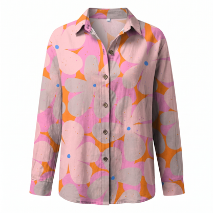 Clelia Button-Up Blouse with Split Neck and Oversized Fit