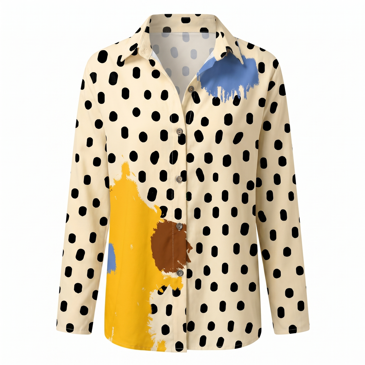 Clelia Button-Up Blouse with Split Neck and Oversized Fit