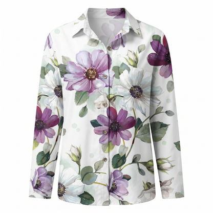 Clelia Button-Up Blouse with Split Neck and Oversized Fit