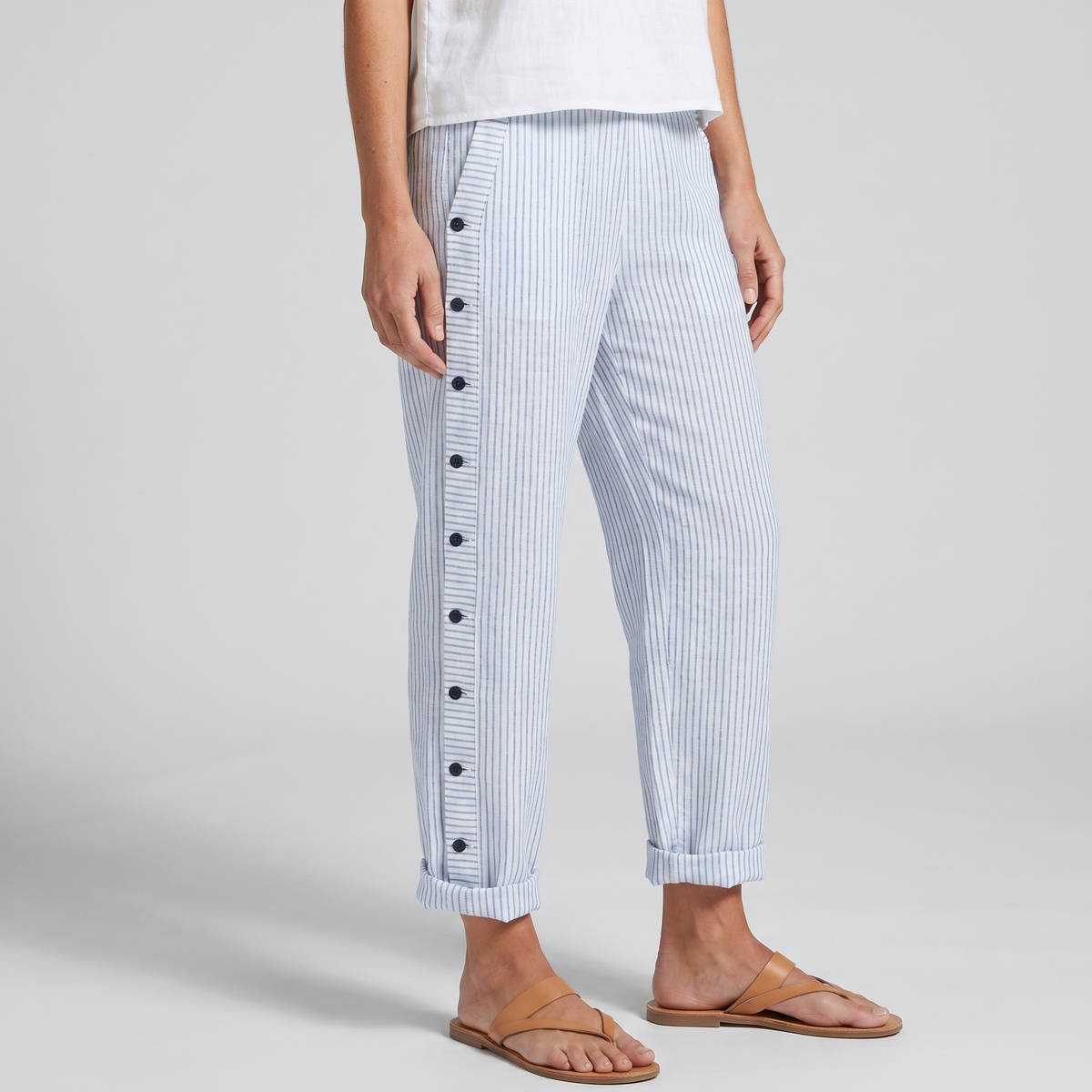 Jahanara Striped Cropped Trousers with Button Detail