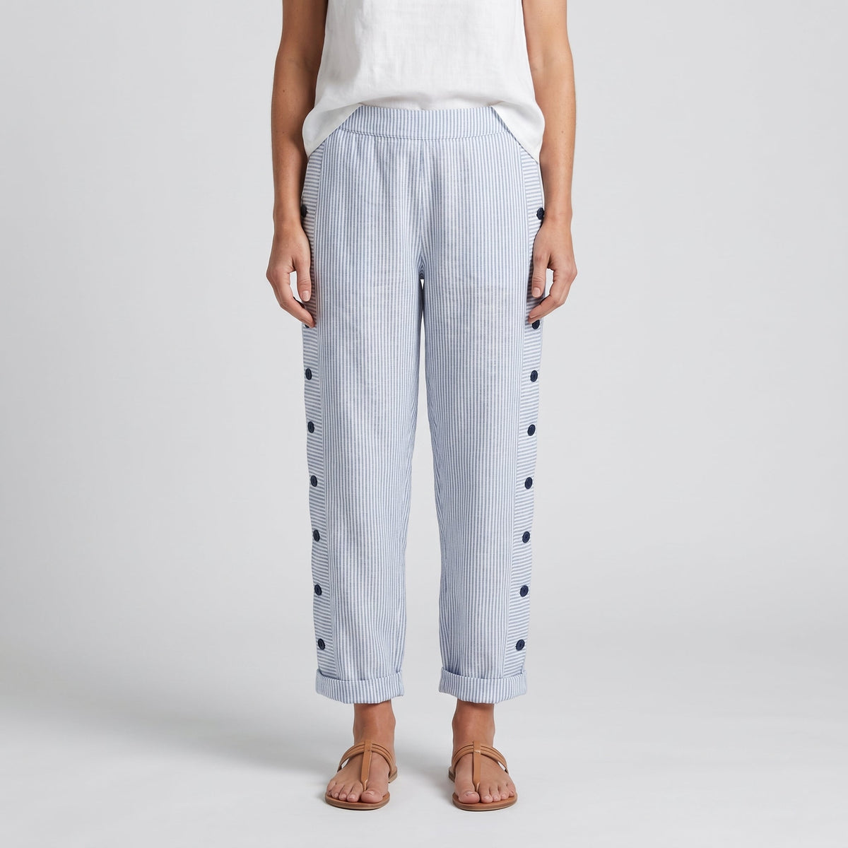 Jahanara Striped Cropped Trousers with Button Detail