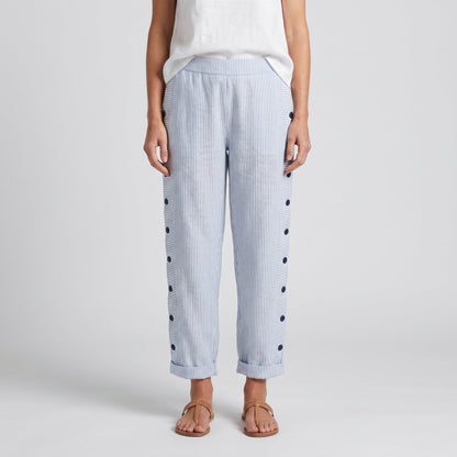 Jahanara Striped Cropped Trousers with Button Detail