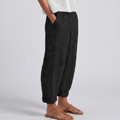 Jahanara Striped Cropped Trousers with Button Detail