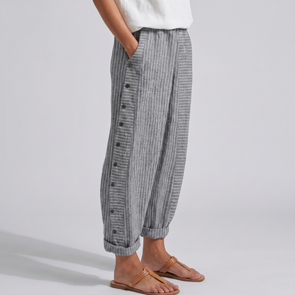 Jahanara Striped Cropped Trousers with Button Detail