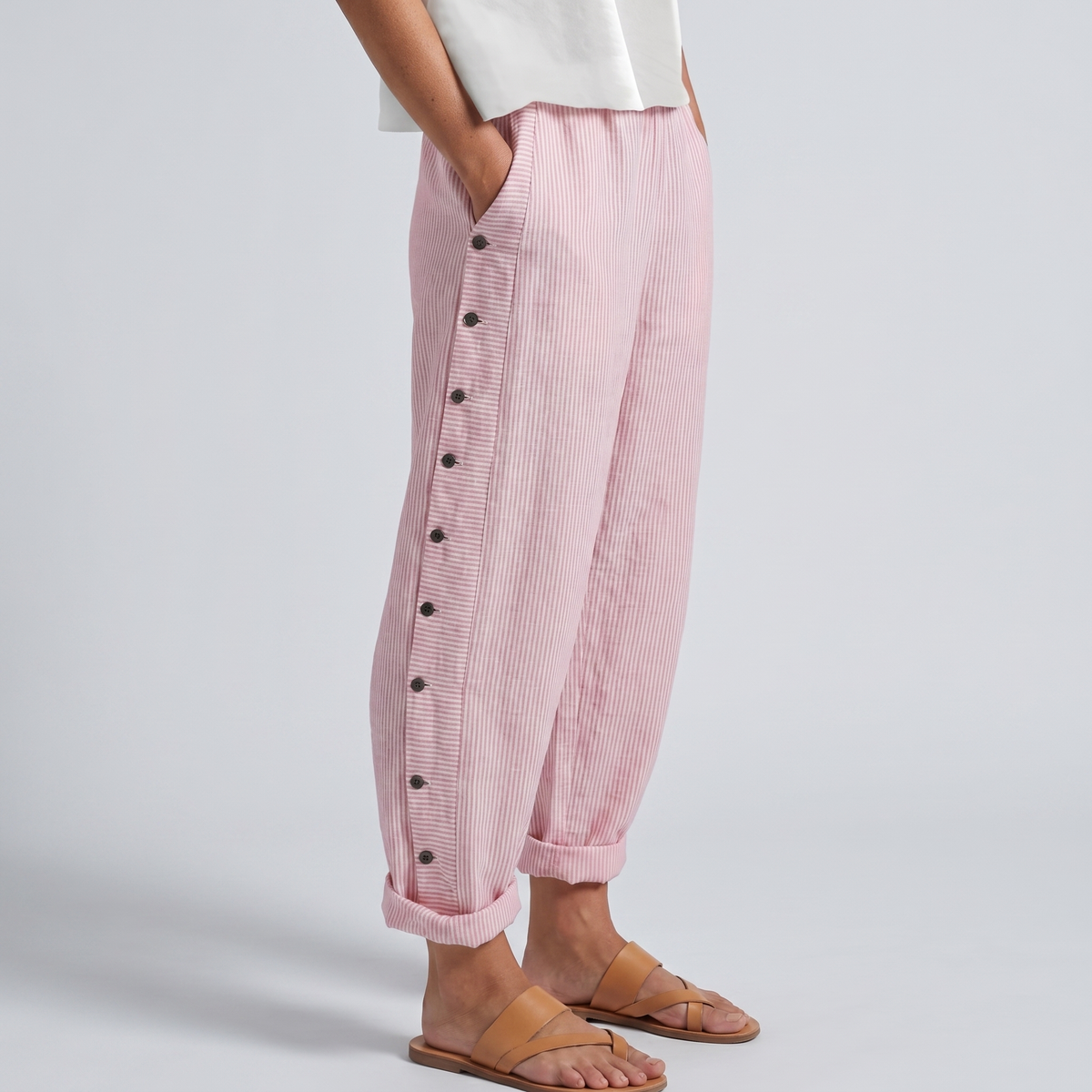 Jahanara Striped Cropped Trousers with Button Detail