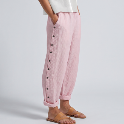 Jahanara Striped Cropped Trousers with Button Detail