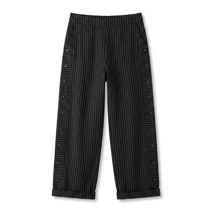 Jahanara Striped Cropped Trousers with Button Detail