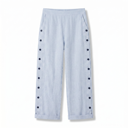 Jahanara Striped Cropped Trousers with Button Detail