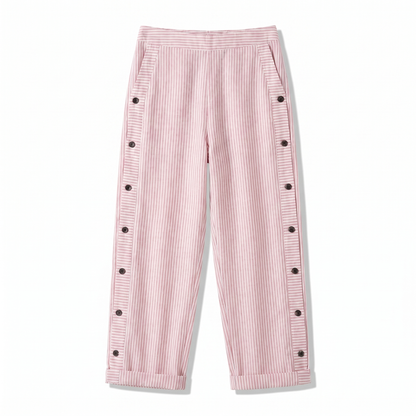 Jahanara Striped Cropped Trousers with Button Detail