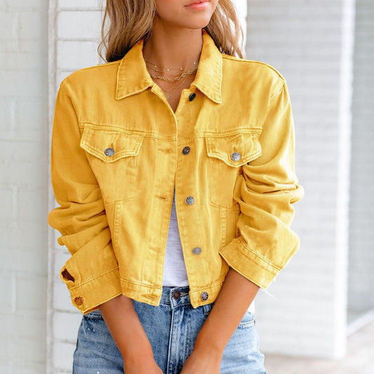 Lorette Cropped Denim Jacket with Collar